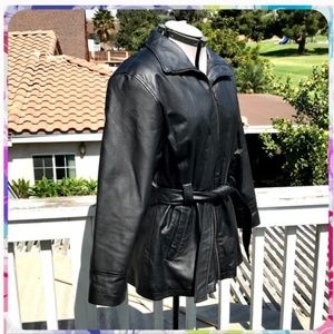 Vintage 90s Soft Black Leather Belted Jacket Coat